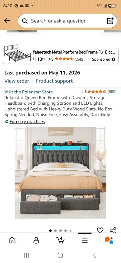 Queen bed frame, View more