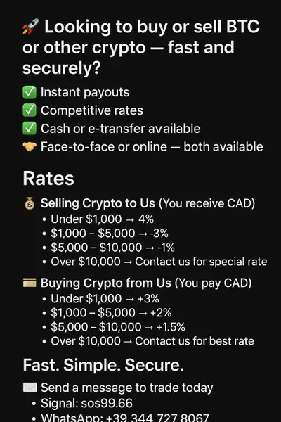 Looking to buy or sell BTC or other crypto — fast and securely? ✅ Instant payouts ✅ Competitive rate...
