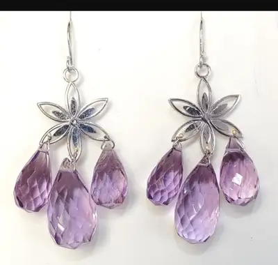14k white gold w 12.5c Amethyst Drop Earrings, View more