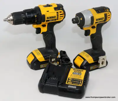 DEWALT 20V DRILL, IMPACT DRIVER, 2 BATTERIES & CHARGER, View more