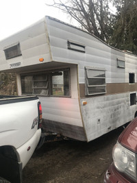 Antique old Shasta orbit rambler camper trailer business travel 
