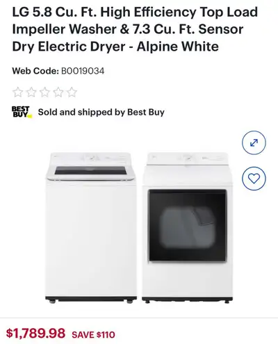 LG  Top Load Washer and Dryer in White , View more