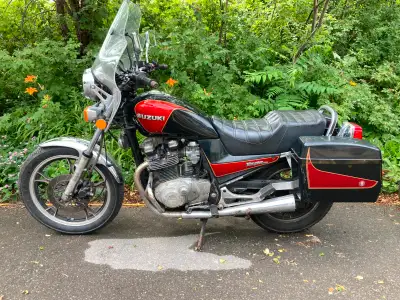 Runs well, custom fibre glass saddle bags, & windshield fairing.