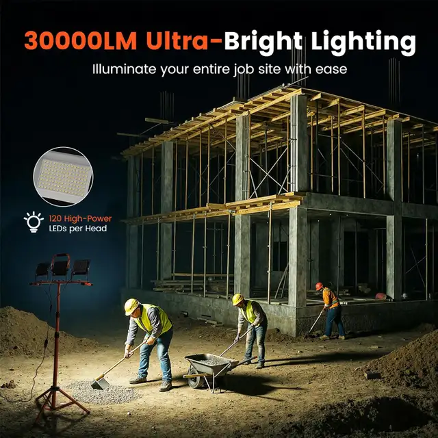 30000 Lumen Work Lights with Stand, 3 Adjustable Head LED Work L in Outdoor Lighting in City of Toronto - Image 3