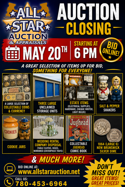 EDMONTON:  Unclaimed Storage & Consignment Auction - May 20@ 6pm, View more