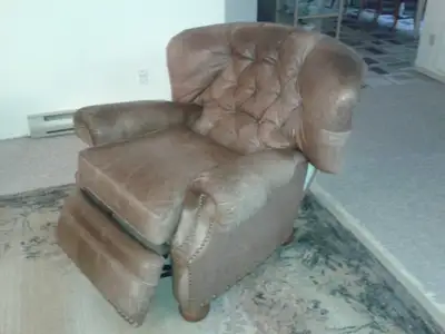 GENUINE SOFT LEATHER RECLINING LOUNGE CHAIR, View more