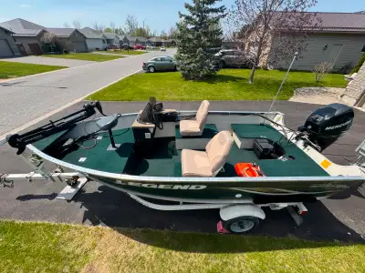 Turnkey Package with Many Upgrades: SHORELANDER TRAILER (Folding Tongue), Spare Tire, Bearing Buddie...