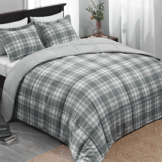 Queen Comforter Set. Grey Buffalo Plaid Comforter. Brand New in Bedding in Edmonton