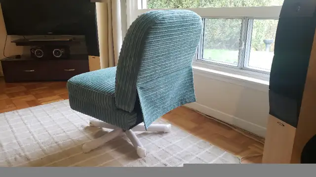 Spaulding Channel Velvet Accent Swivel Chair with Brass Base in Chairs & Recliners in Miramichi - Image 6