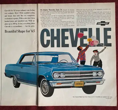 “Beautiful Shape for ‘65. Chevelle.” Dimensions : 15 1/4 inches wide by 13 1/2 inches high. In excel...