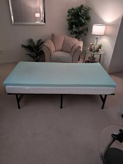 Never Slept-On Twin Bed Setup: Mattress, Topper & Frame, View more