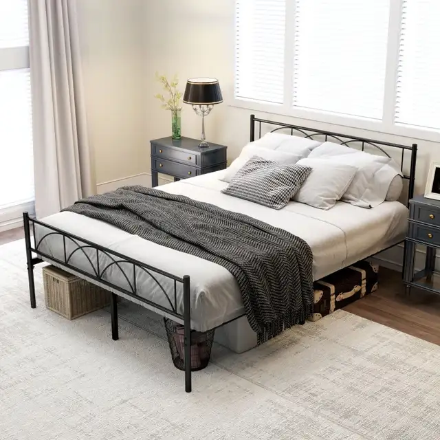 Steel slat Metal Full Platform Bed Frame with Headboard in Beds & Mattresses in Markham / York Region - Image 3