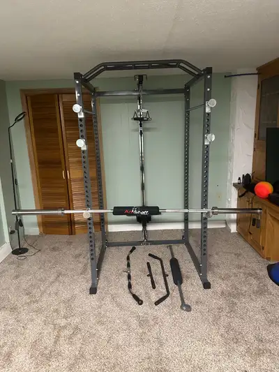 squat rack ,accessories and weights, View more