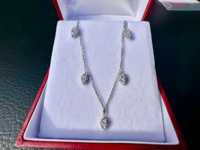 #642 14kt White Gold, 16-18” Custom Pear Style Diamond Necklace, View more