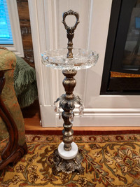 Antique Vintage Marble Brass Crystal Standing Ashtray