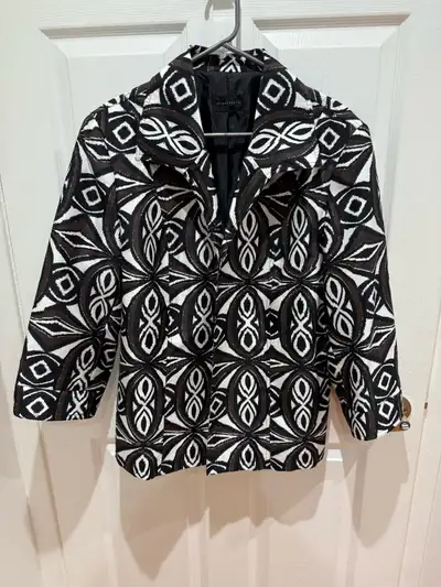 Black, white & brown abstract printed blazer, View more