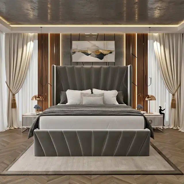 Storage Bed Frame with Upholstered Headboard, Hydraulic Lift-Up in Beds & Mattresses in Burnaby/New Westminster - Image 3