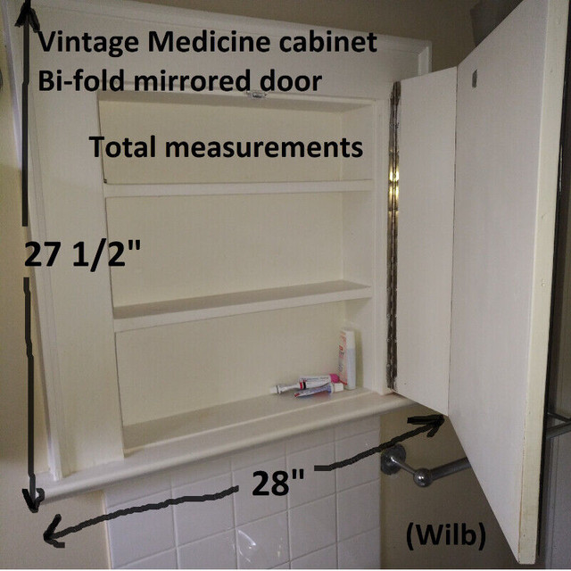 Medicine Cabinet - Bifold Mirrored Door, Wood, Antique, 28 x 28 in Arts & Collectibles in Markham / York Region - Image 2