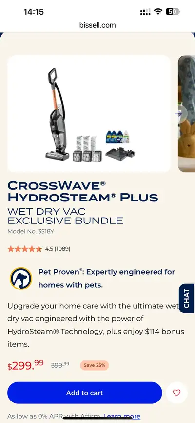 Bissell CrossWave HydroSteam Plus wet dry vacuum, View more