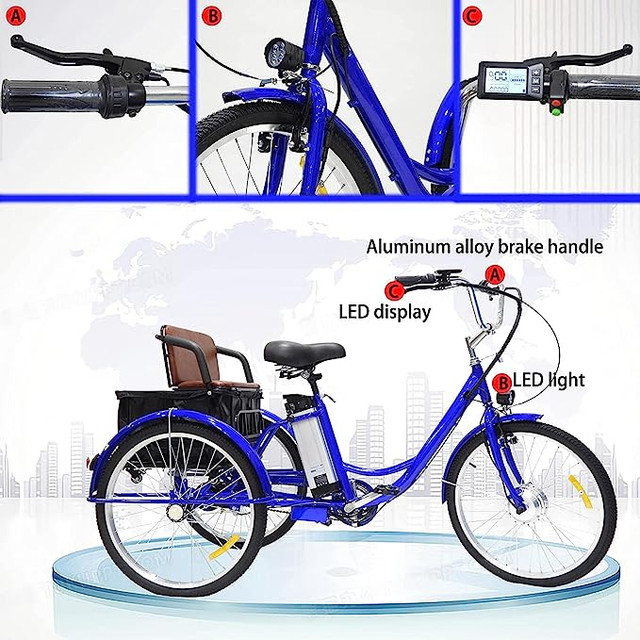 Electric Tricycle Bike for Adults 350W E ,36V 12Ah Removable Bat in eBike in Vancouver - Image 4