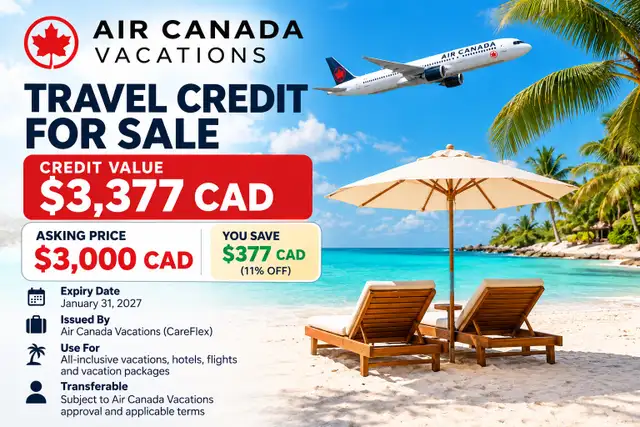 Air Canada Vacations Travel Credit – $3,377 Value