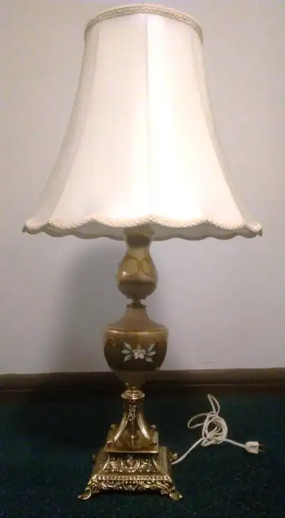 31 x 16 Gold and Olive Green Brass Lamp with Ivory Shade, View more