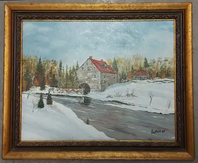 LAKE BABITTS QUE LATE FALL (1986) Believe to be ORIGINAL ACRYLIC PAINTING signed by artist J. SLATFO...