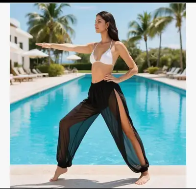 Black Sheer Harem Beach Cover-Up Pants, View more