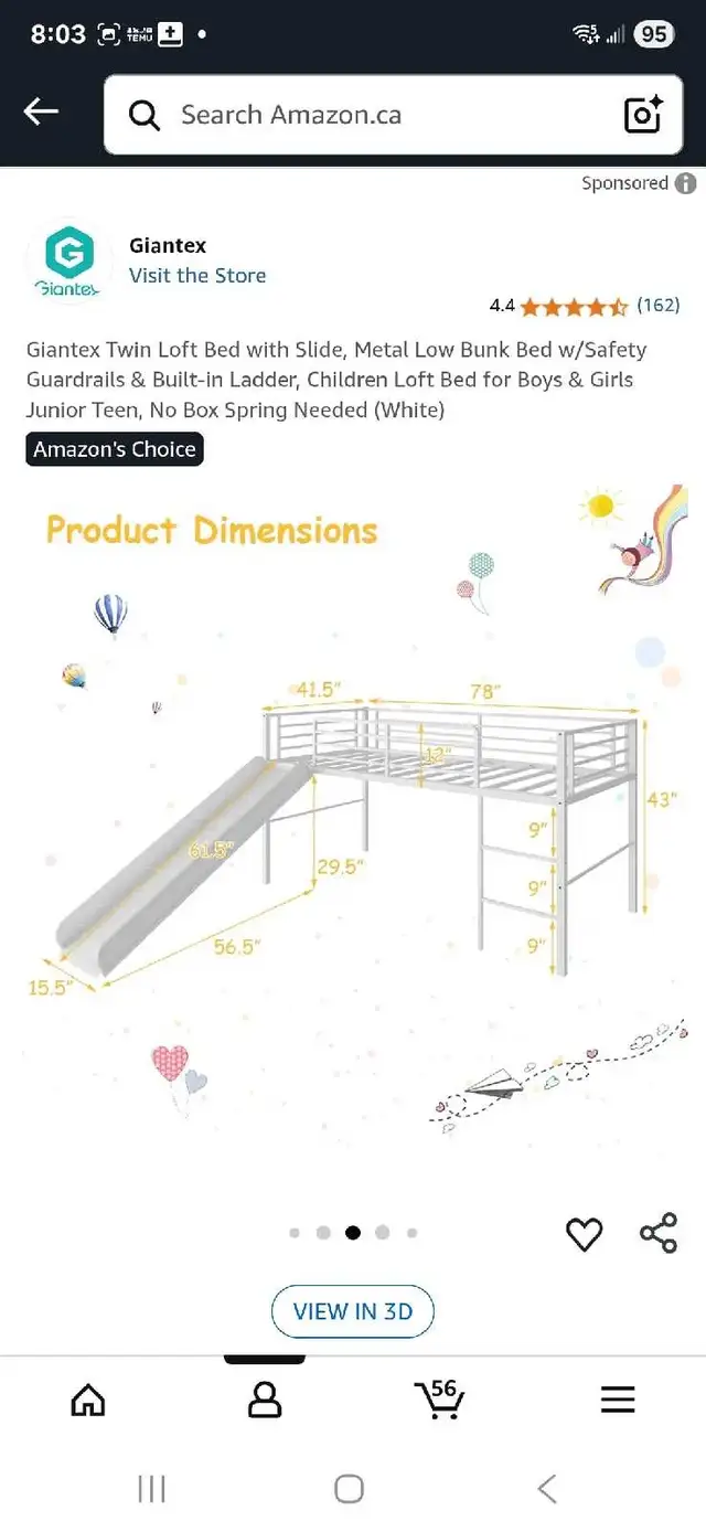 KIDS/TODDLERS/PLAYROOM/Giantex Twin Loft Bed with Slide, Metal L in Beds & Mattresses in City of Montréal - Image 3