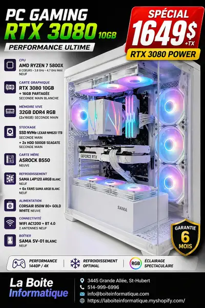 PC GAMING RGB – RTX 3080 10GB – RYZEN 7 5800X – 32GB DDR4 – WiFi, View more