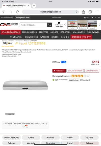 Whirlpool Range Hood, View more