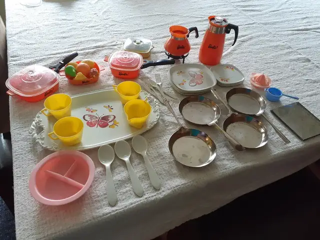 Kids Dishes Inc. Vintage 1970 Orange Barbie Kitchenware Set