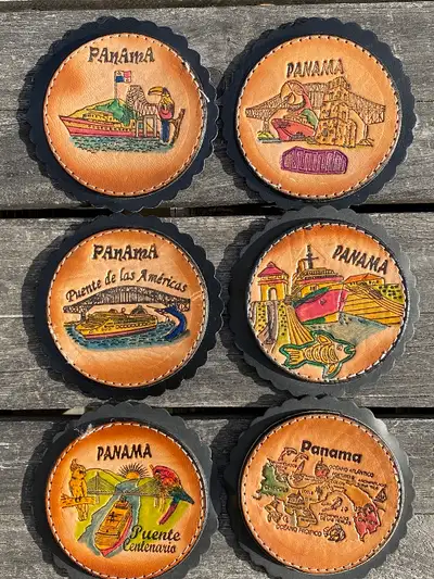 SOUS VERRES EN CUIR CÉRAMIQUE COASTERS PANAMA AMÉRIQUE DU SUD, View more