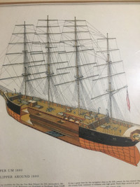 4 masted clipper coloured print