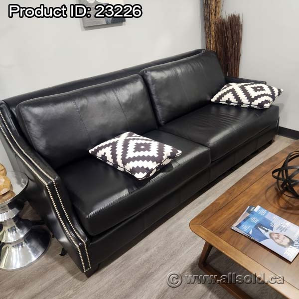 Black Leather Loveseat Sofa Couch with Nailhead Trim in Couches & Futons in Calgary