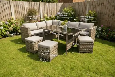 7 PC Rattan Patio Dining Set, 9-Seater Garden Sofa, View more