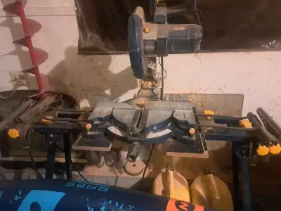 Rockwell/Beaver table saw, works well. Also Mitre saw with stand and extensions, mastercraft. Works...
