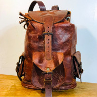 Vintage distressed women small leather backpack