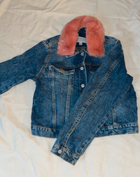 Girls XL (14) Gymboree Go Outside Jean Jacket Coat Faux Pink Fur