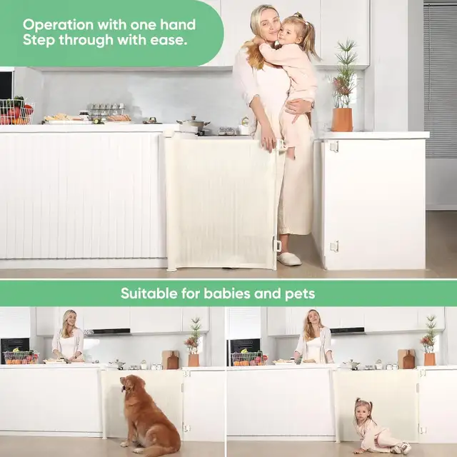 NEW Likzest BEIGE Retractable Baby Pet Mesh Gate 33" Tall x 55"W in Gates, Monitors & Safety in London - Image 5