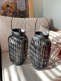 Glass & Bamboo Lanterns - Pair