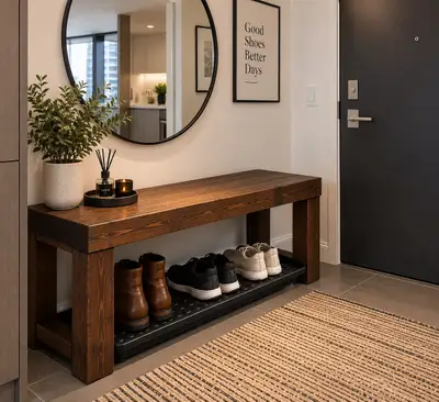 Solid Wood Entryway Bench + Boot Tray , View more