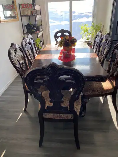 Dining table, solid wood, 8 chairs., View more
