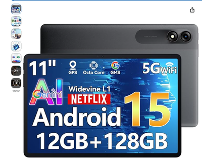 New.. Blackview Android 15 Tablet 11 inch, Tab 90WiFi with Gemini Ai 2.0, 12GB+128GB/2TB TF, Octa-co...