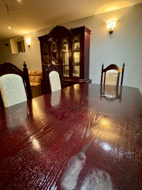 Dining Table and Cabinet Set with 6 Chairs