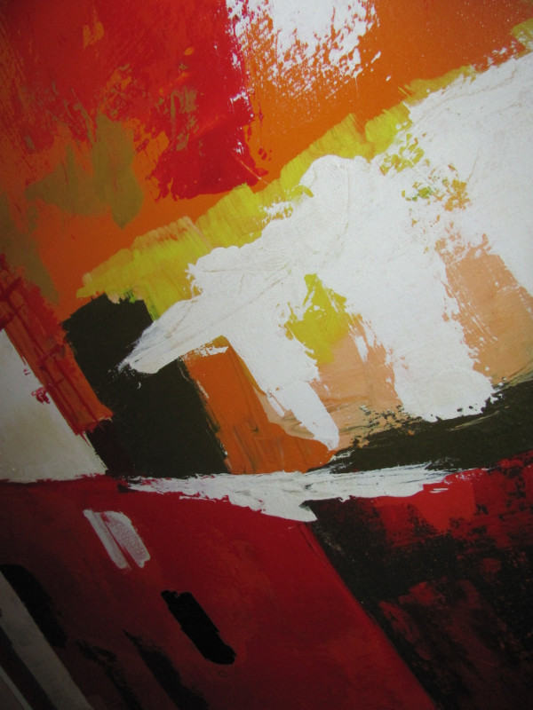 Large 1970s ABSTRACT Oil painting red orange white in Arts & Collectibles in St. Catharines - Image 3
