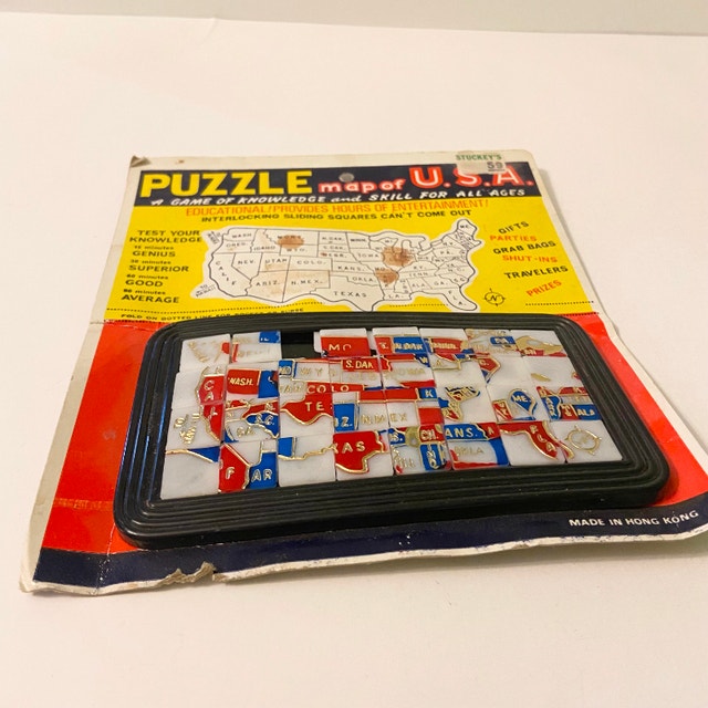 Vintage Puzzle Map of US Sliding Interlocking Squares Map of USA Arts