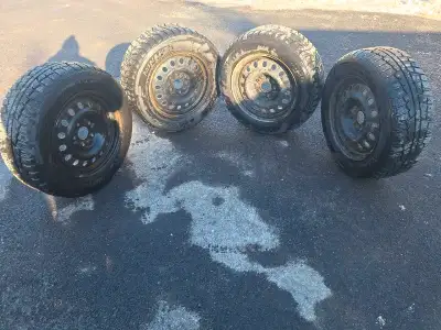 Set of 4 winter studded tires and black steel rims installed ,balanced and sensors ready to go 225 6...