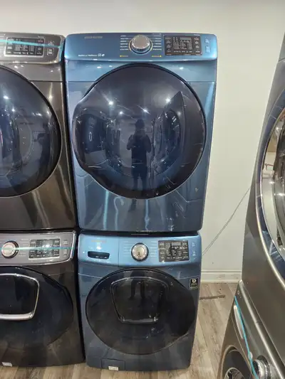 BEAUTIFUL Samsung 27" Blue Front-Load Stackable Washer Dryer Set, View more