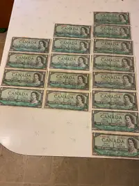 1954 Bank of Canada 1 Dollar Bank Notes 17 Assorted 